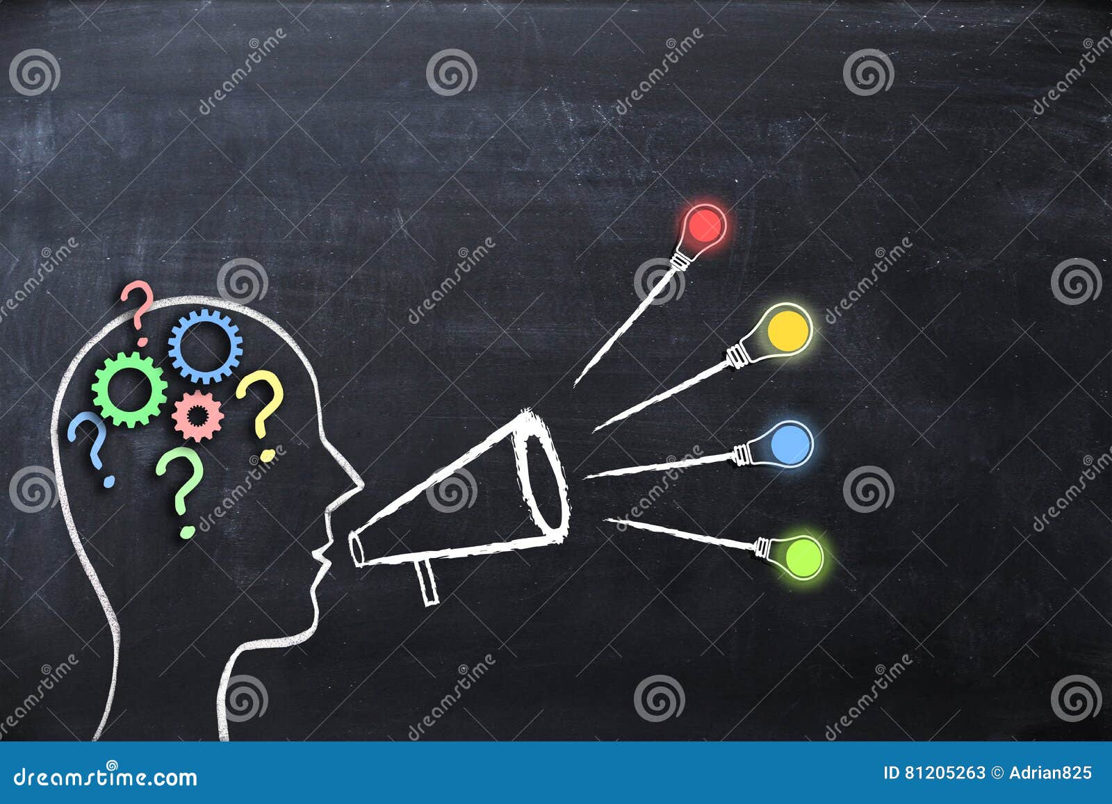coaching concept Ã¢â¬â knowledge and ideas sharing with human head  and megaphone or bullhorn on blackboard